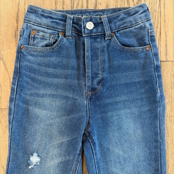 Vanilla Star Women’s Blue Distressed High Rise Button Fly Skinny Jeans Size 0/24 - Picture 2 of 11